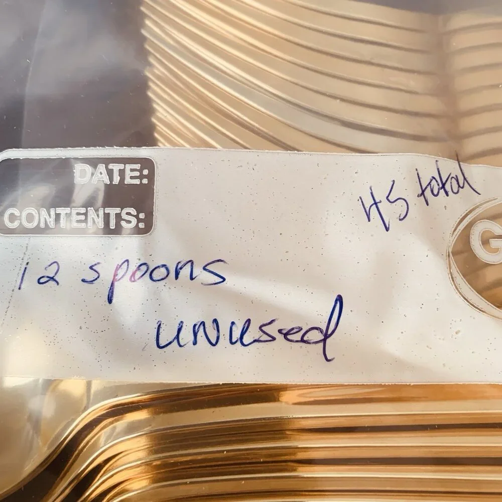 Golden‎ Plastic Knives, Forks, Spoons Heavyweight Weddings Parties Unused